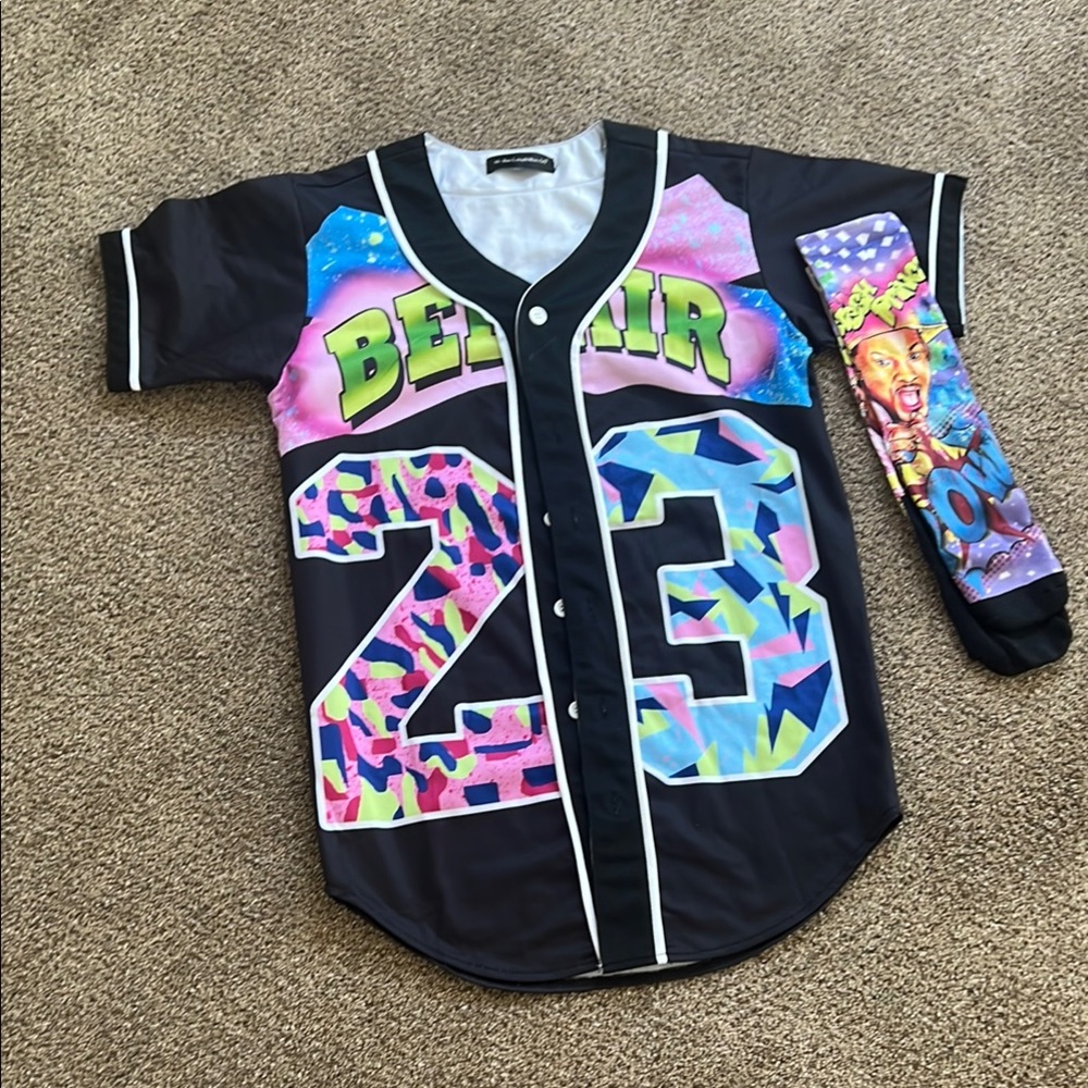 Black and Pink Baseball Jersey with Graffiti Design